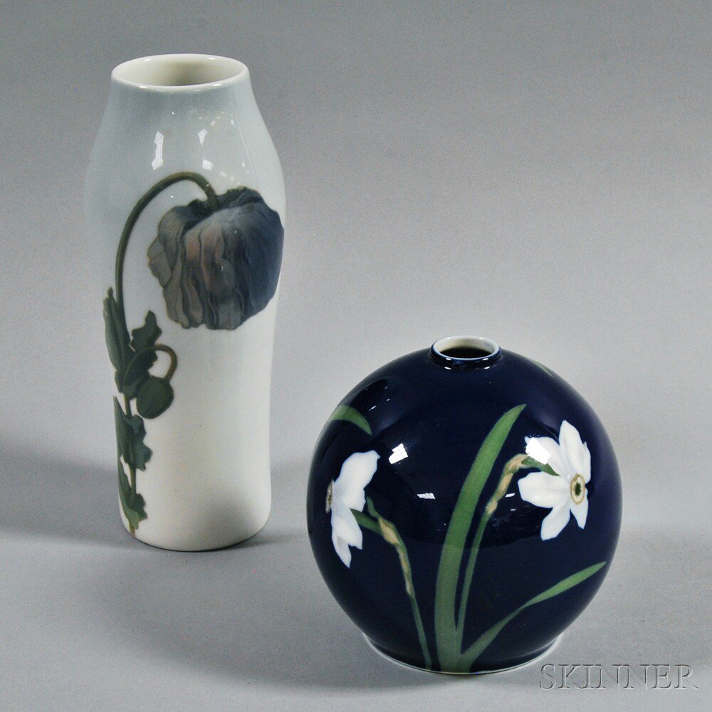 Appraisal: Two Royal Copenhagen Porcelain Floral-decorated Vases ht to in Estimate