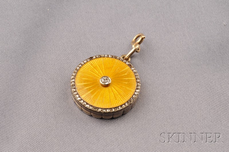 Appraisal: Edwardian kt Gold Enamel and Diamond Locket Russia the guilloche