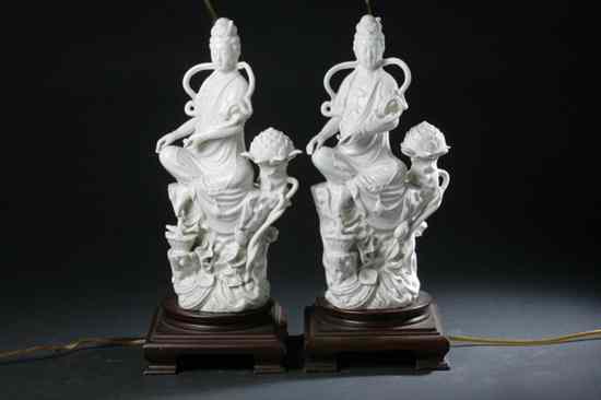 Appraisal: PAIR CHINESE BLANC-DE-CHINE PORCELAIN FIGURES OF DEITIES Each seated at