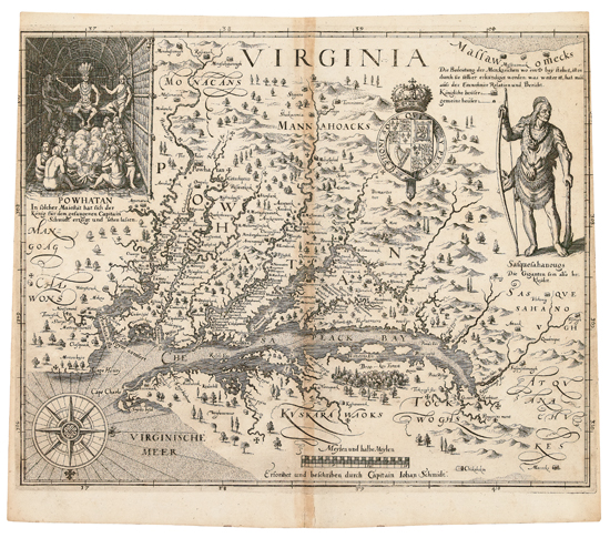 Appraisal: MERIAN MATTHAEUS Virginia Double-page engraved map x mm margins ample