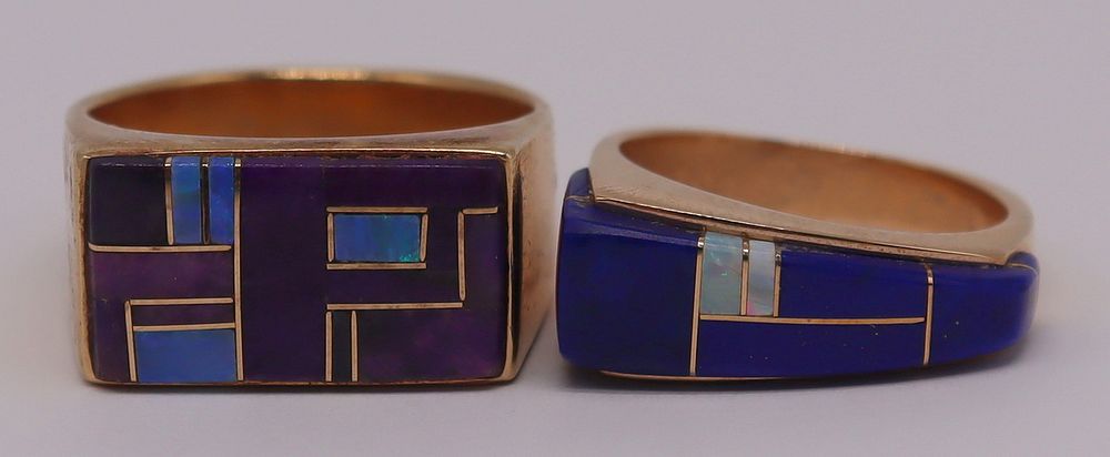 Appraisal: JEWELRY Southwest Inlaid kt Gold Rings Includes a signed kt