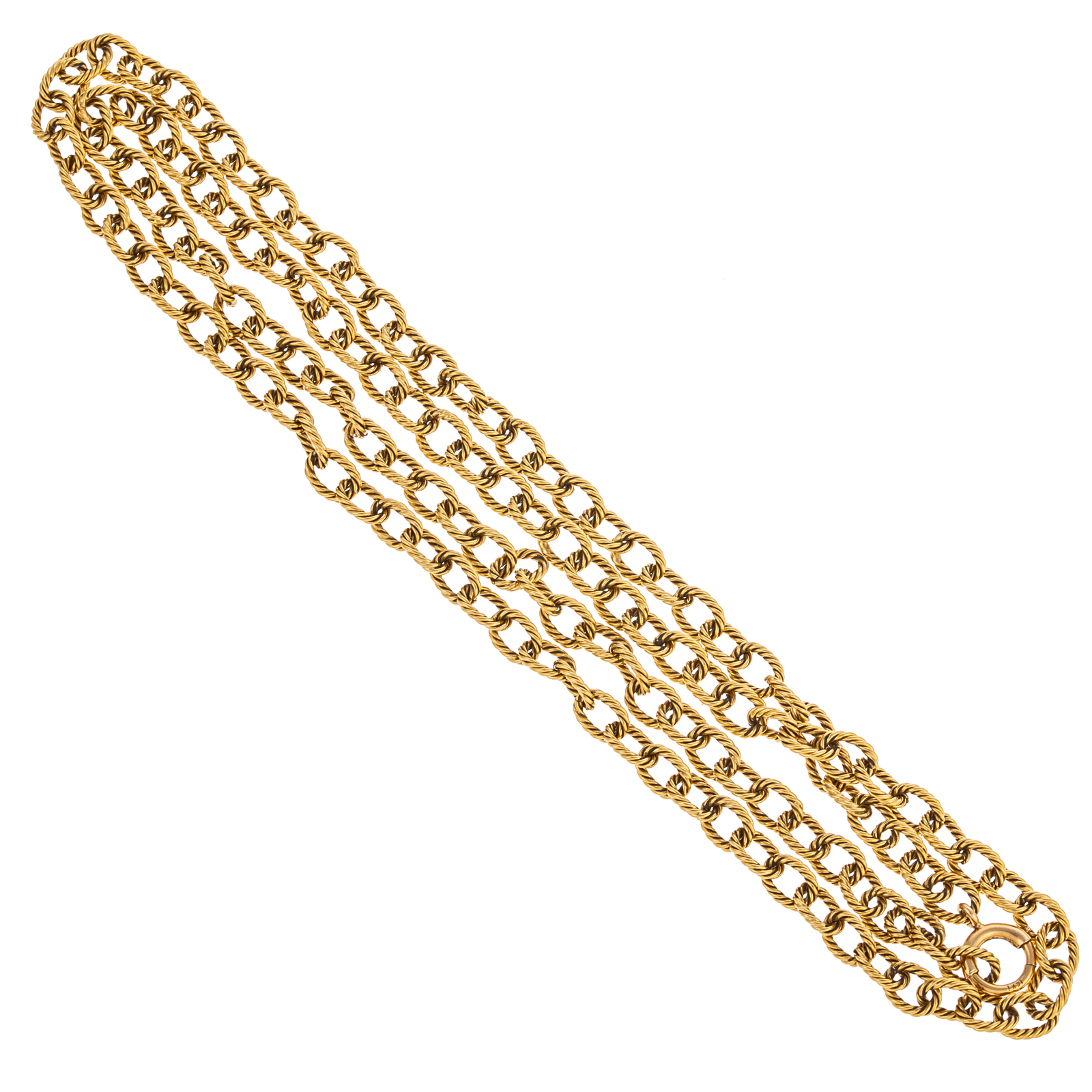 Appraisal: A K YELLOW GOLD RIBBED OVAL LINK CHAIN K yellow