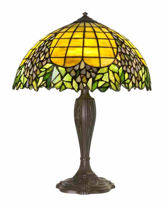 Appraisal: An American Leaded Glass Lamp Unique the domed geometric shade