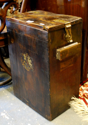 Appraisal: A Naval stained teak shell-box with heavy brass fittings and