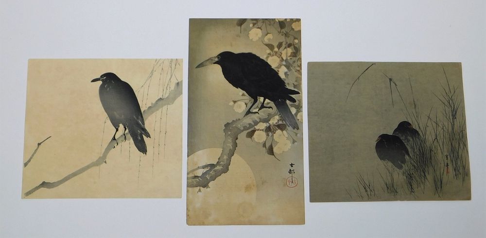 Appraisal: PC Assorted Japanese Black Bird Woodblock Prints Japan Late th-