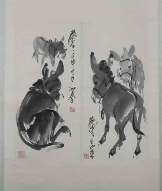 Appraisal: AFTER HUANG ZHOU Chinese - FOUR DONKEYS ink on paper