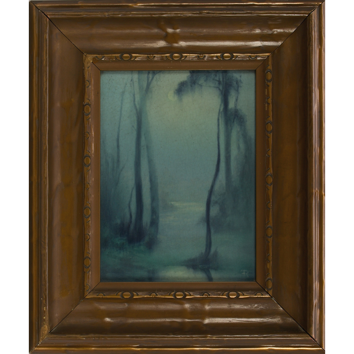 Appraisal: Rookwood plaque titled Moonlite landscape with stark trees in dark