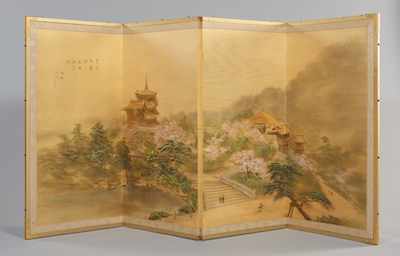 Appraisal: A Japanese Four Panel Folding Screen Made in Kyoto gold