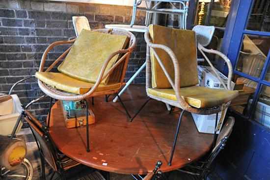 Appraisal: TWO CANE AND WROUGHT IRON CHAIRS WITH VINYL CUSHIONS