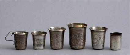 Appraisal: SIX RUSSIAN ENGRAVED SILVER CUPS Some with dates - including