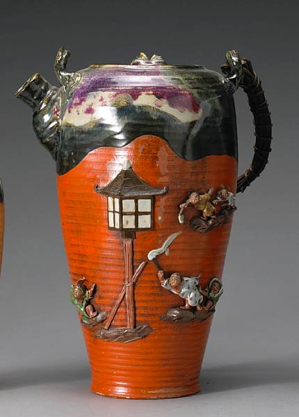 Appraisal: A Sumidagawa earthenware ewer Early th Century Of ovoid form