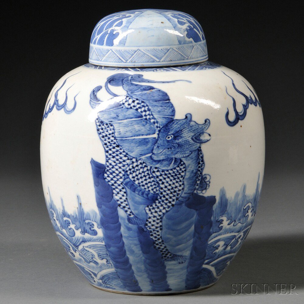 Appraisal: Blue and White Covered Jar China th century or later