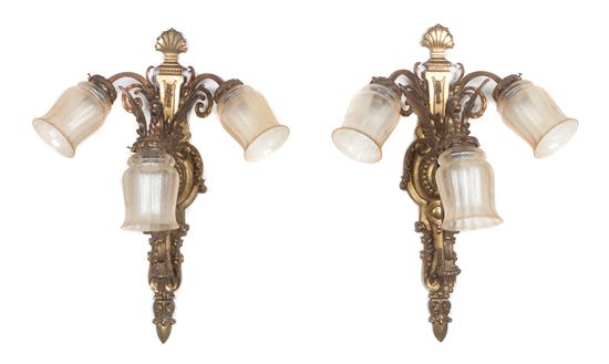 Appraisal: Sale Lot A Pair of Neoclassical Gilt Brass Three-Light Sconces