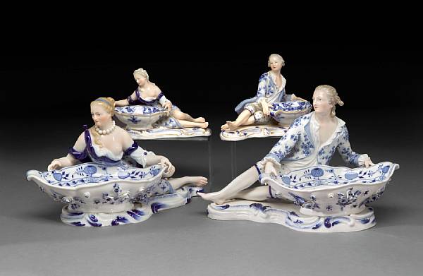 Appraisal: A pair of Meissen porcelain figural sweetmeat dishes and a