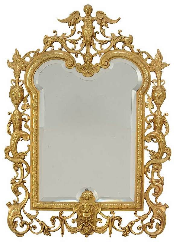 Appraisal: Bronze Figural Wall Mirror th century gilt bronze mirror with