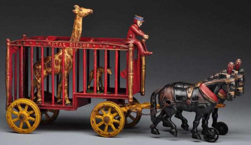 Appraisal: Cast Iron Hubley Royal Circus Giraffe Cage Toy Description American