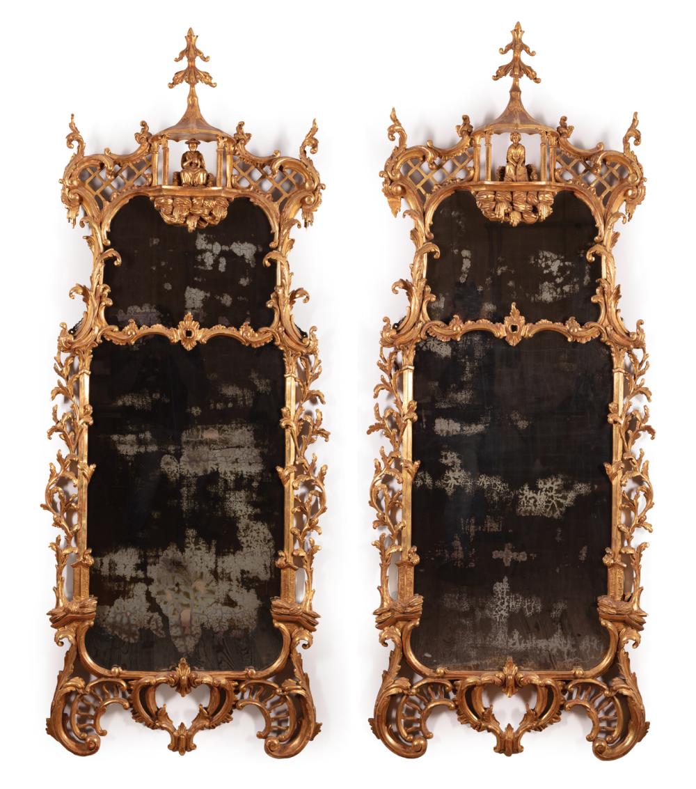 Appraisal: Fine Pair of George III Chinese Chippendale Carved Giltwood Mirrors