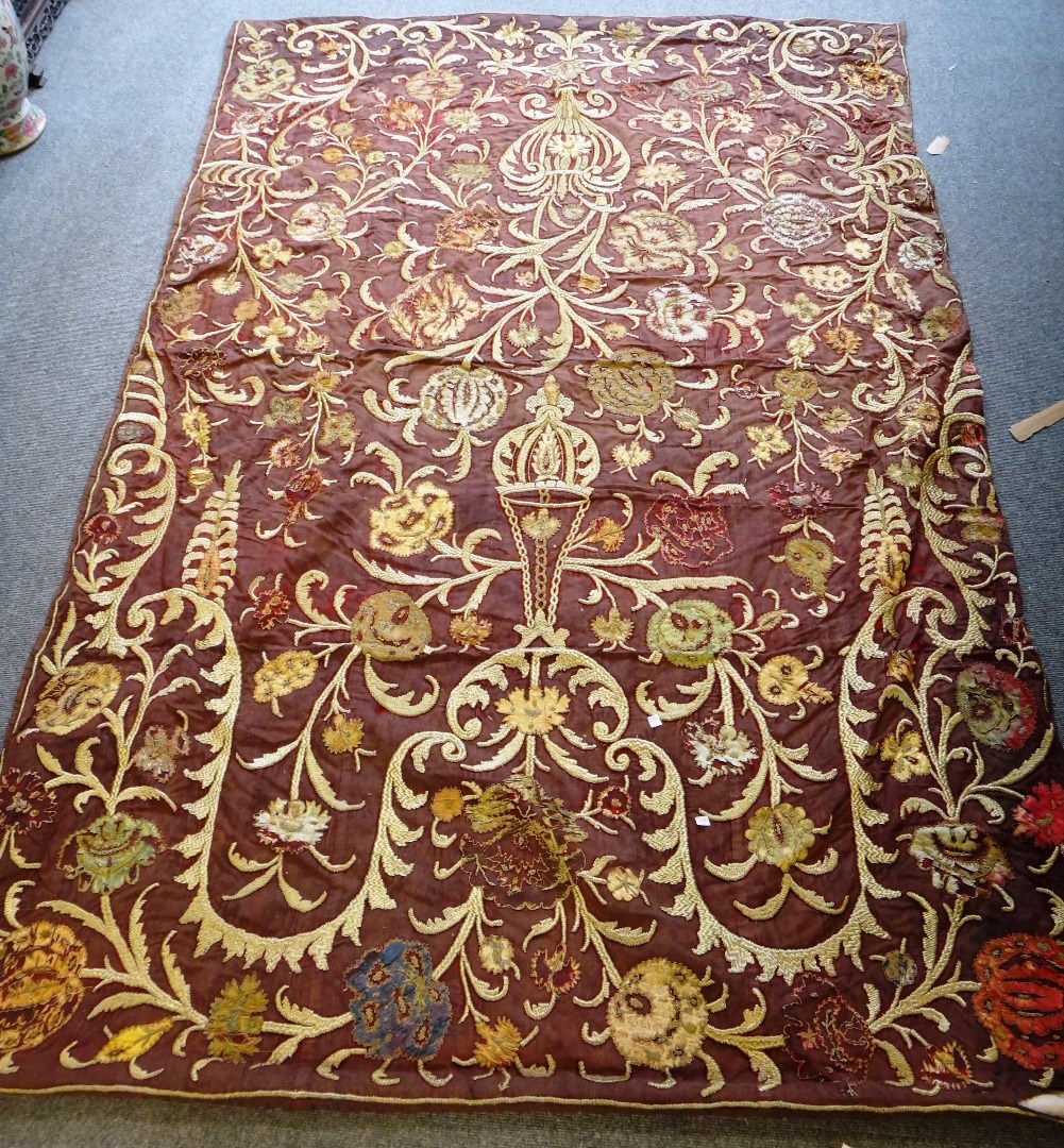 Appraisal: A large Ottoman embroidered silk hanging worked in high relief