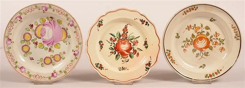 Appraisal: Three Soft Paste Queen's Rose Variation Plates Three Various Soft