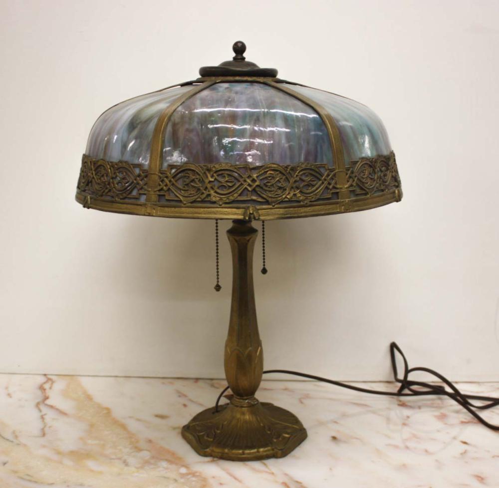 Appraisal: VINTAGE TIFFANY-TYPE TABLE LAMP American c s having a six-panel