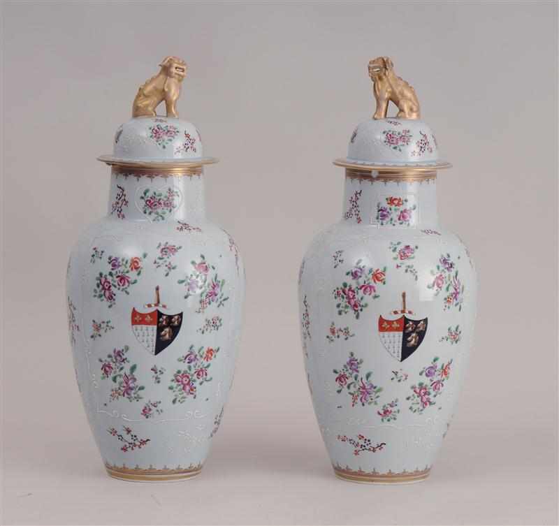 Appraisal: PAIR OF SAMSON CHINESE EXPORT STYLE PORCELAIN ARMORIAL GINGER JARS