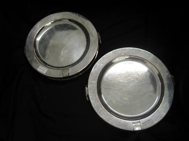 Appraisal: Pair of Sheffield Silverplate Warming Plates hot water compartments swing