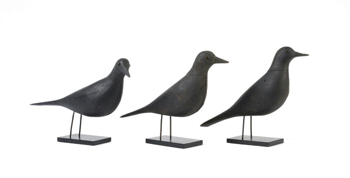 Appraisal: CHARLES PERDEW - THREE CARVED CROW DECOYS HENRY ILLINOIS CIRCA