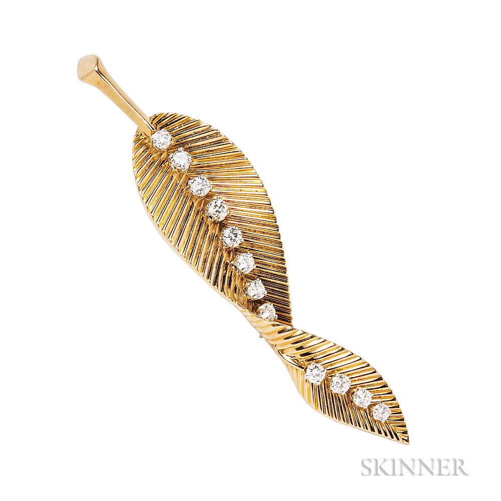 Appraisal: kt Gold and Diamond Leaf Brooch Van Cleef Arpels kt