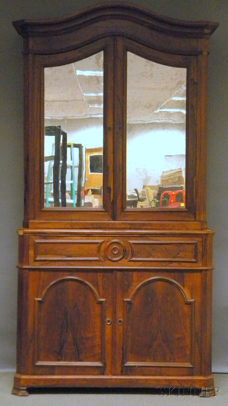 Appraisal: Victorian Rosewood Veneer Mirrored Desk Bureau Bookcase ht wd dp