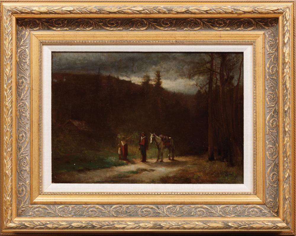 Appraisal: American School th c Meeting on the Road oil on