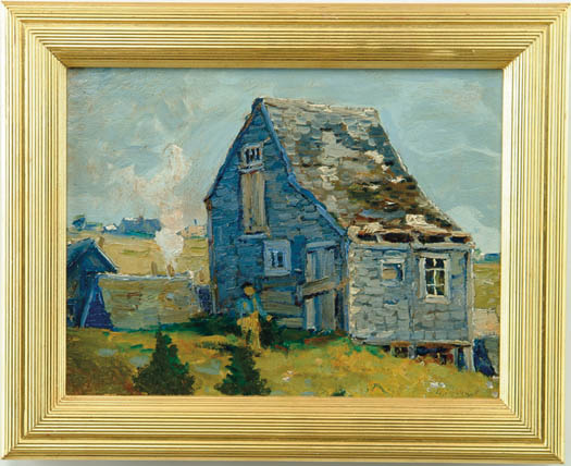 Appraisal: ANTHONY THIEME American - MONHEGAN FISHING SHACKS Outstanding oil on