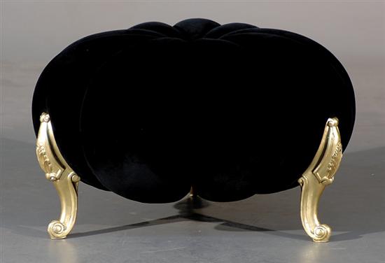 Appraisal: Pumpkin-form cushion stool large upholstered cushion on three gilded cabriole