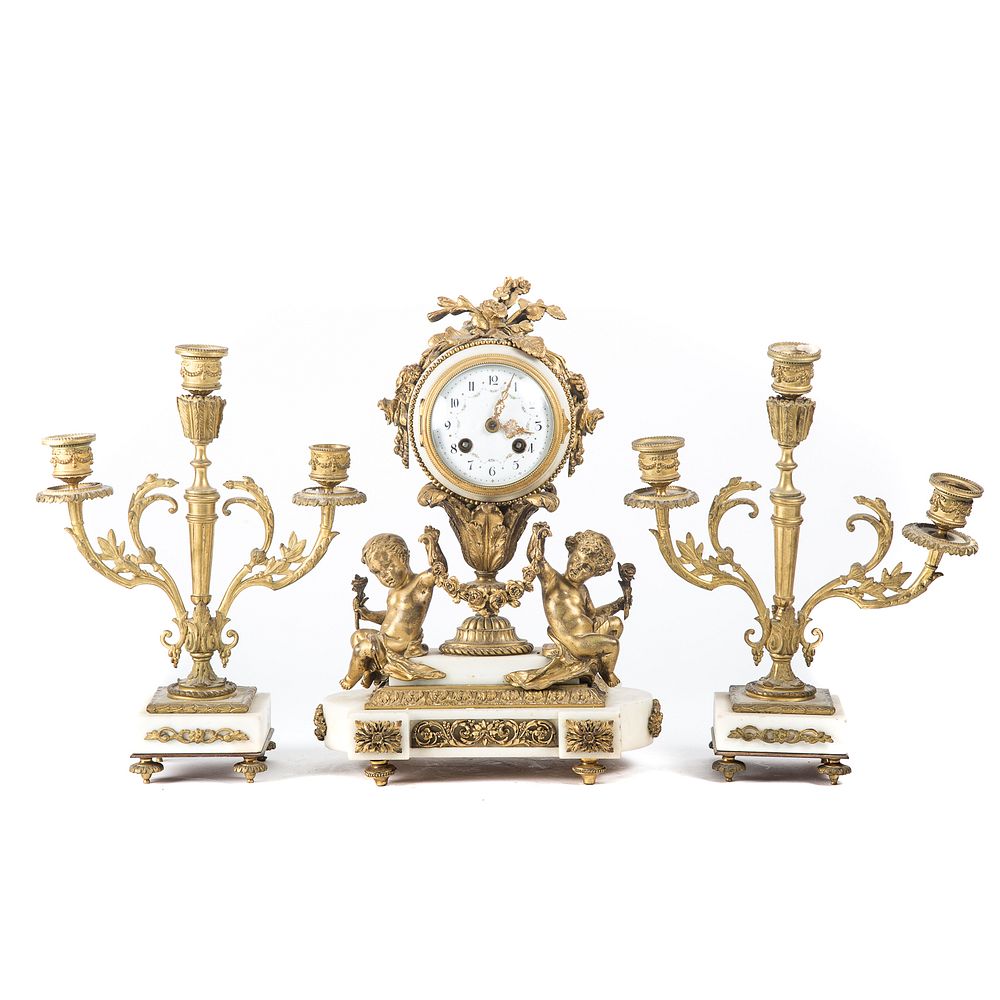 Appraisal: Napoleon III Gilt Bronze Marble Clock Garniture Second half th