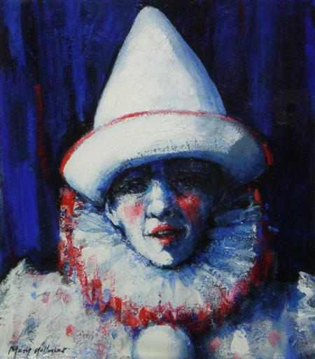 Appraisal: MARY GALLAGHER SCOTTISH B SPOTLIT CLOWN Signed oil on board