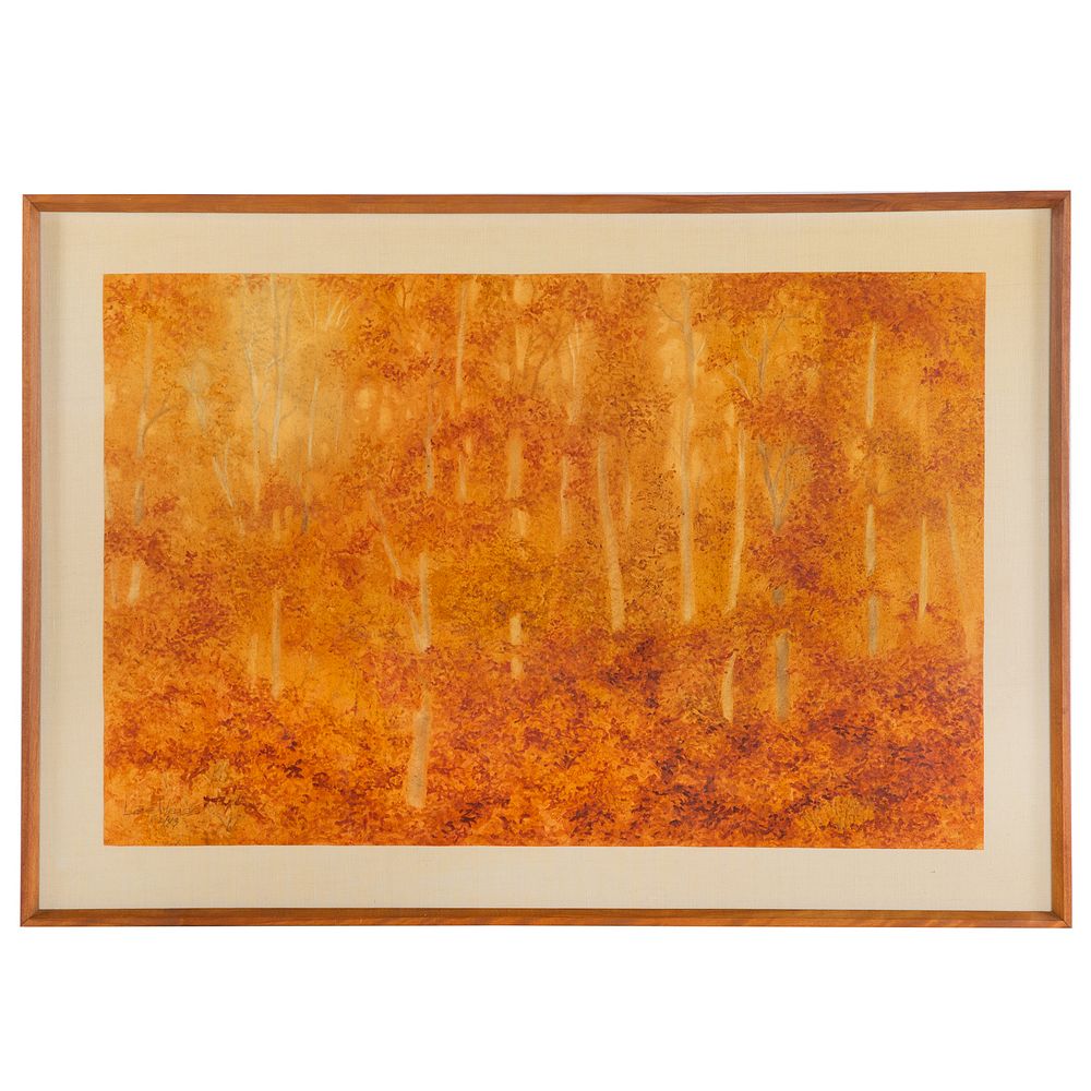 Appraisal: Lee Weiss Apricot Sky and Trees watercolor Lee Elyse Crouse