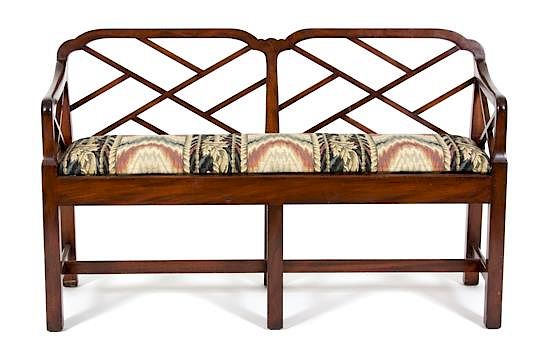 Appraisal: A Chinese Chippendale Style Mahogany Bench Height x width x