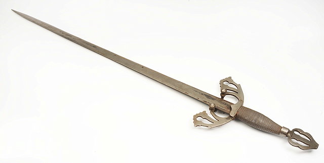 Appraisal: AN OLD STEEL SWORD with pierced guard and wire wound