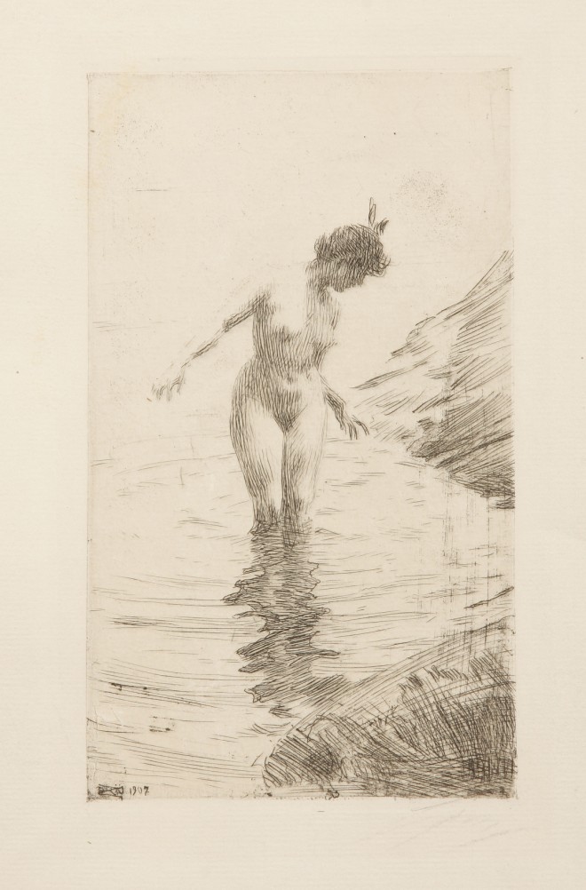 Appraisal: Anders Zorn Female nude wading x pencil SLL etching plate