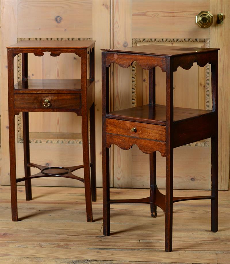 Appraisal: TWO GEORGE III MAHOGANY BEDSIDE TABLES Each fitted with a