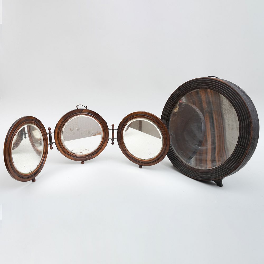 Appraisal: Reeded Ebonized Dressing Mirror and a Folding Mahogany Traveling Mirror