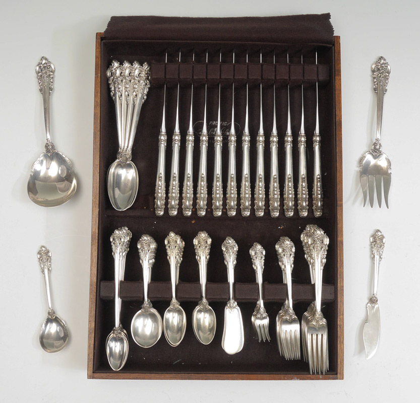 Appraisal: GRAND BAROQUE STERLING FLATWARE SERVICE Nearly complete service for approx