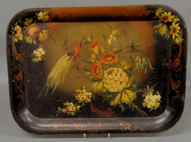 Appraisal: Victorian Tole tray hand paint decorated with a peacock and