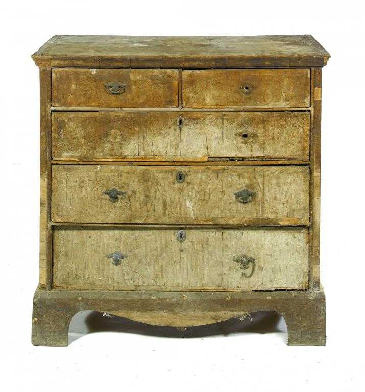 Appraisal: A GEORGE I WALNUT AND FEATHER-BANDED CHEST OF DRAWERS with