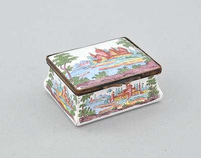 Appraisal: A Hand Painted Scenic Enamel Snuff or Patch Box In