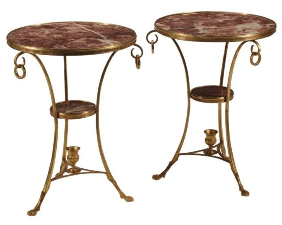 Appraisal: pair Neoclassical style bronze dore two-tier tables with red marble