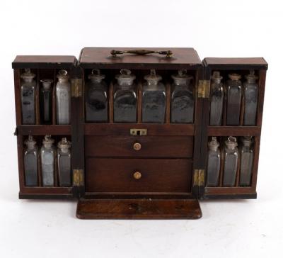 Appraisal: A th Century apothecary box the hinged doors concealing compartments