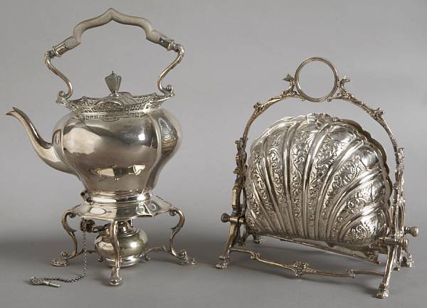 Appraisal: A group of silver plate table articles Comprising a kettle