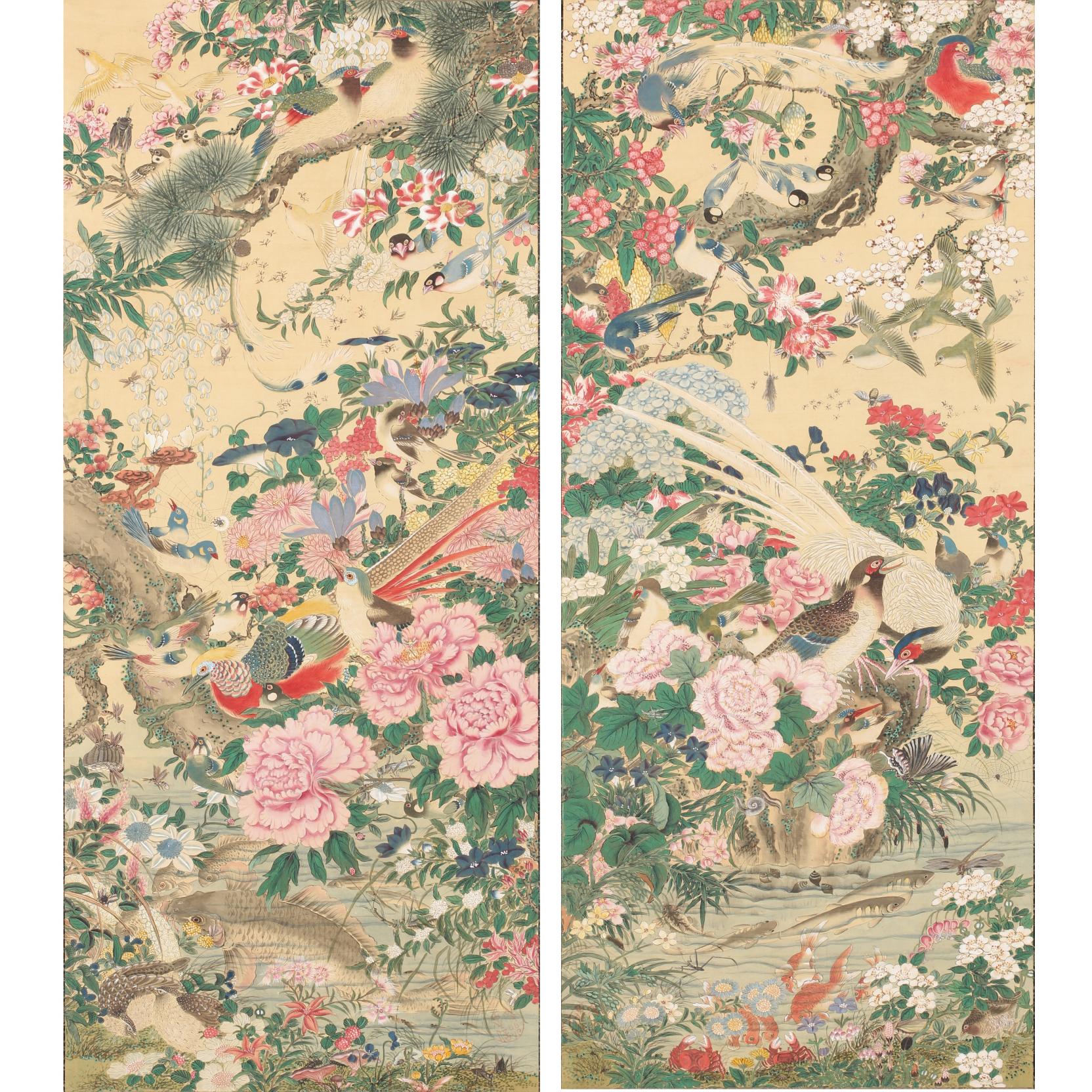 Appraisal: Pair of Japanese Rimpa School Hanging Scrolls th century two