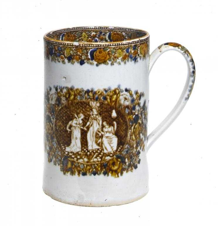 Appraisal: A PEARLWARE MUG PROBABLY YORKSHIRE printed in warm chocolate brown