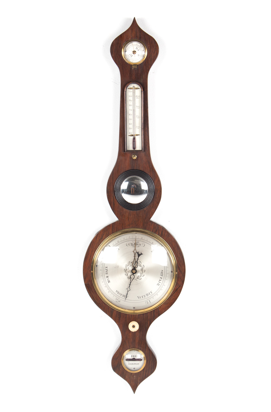 Appraisal: William IV rosewood banjo barometer silvered metal face inset thermometer